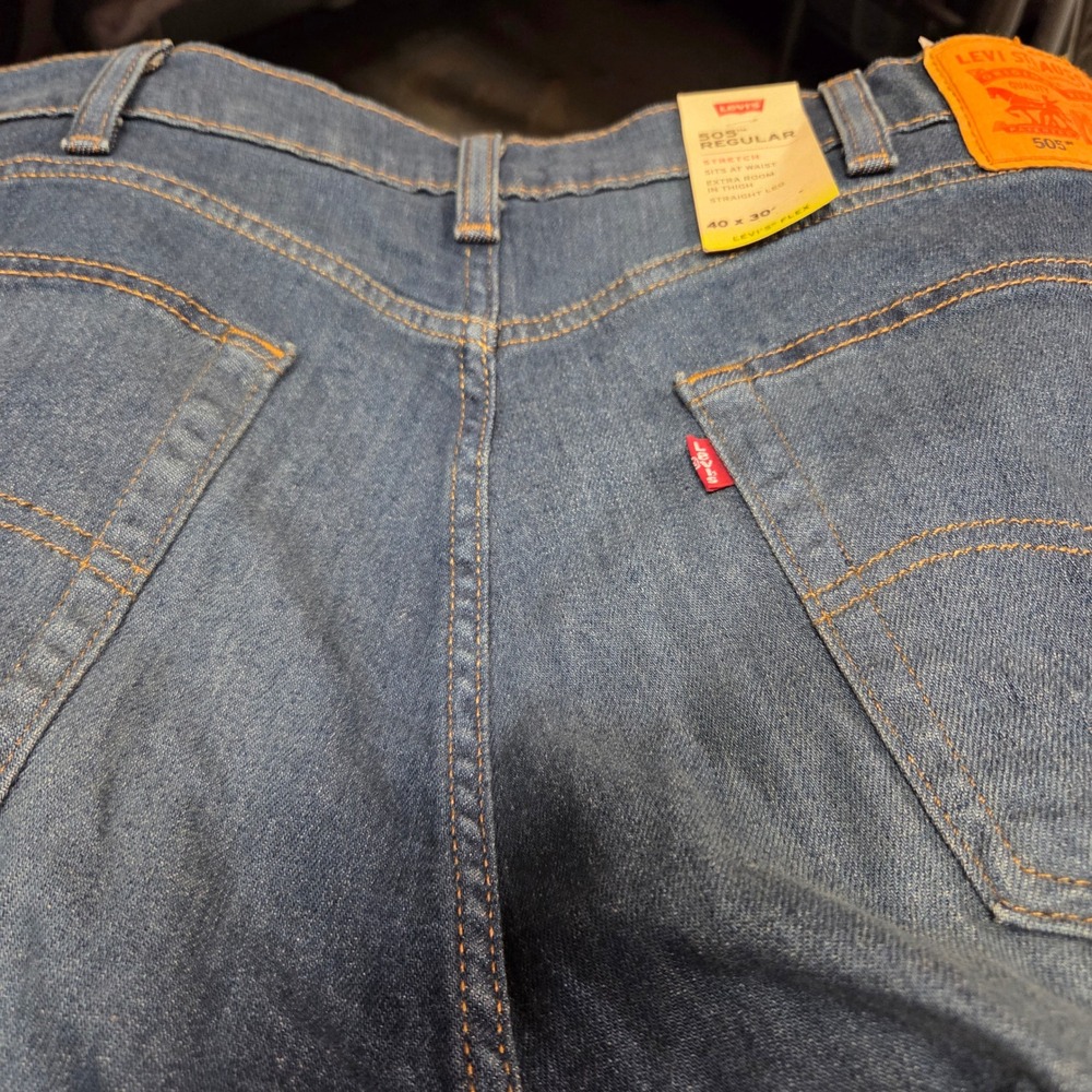Levi's 505 Regular Fit Jeans 40x30 Blue Flex Stretch Straight Leg Denim - Picture 6 of 8